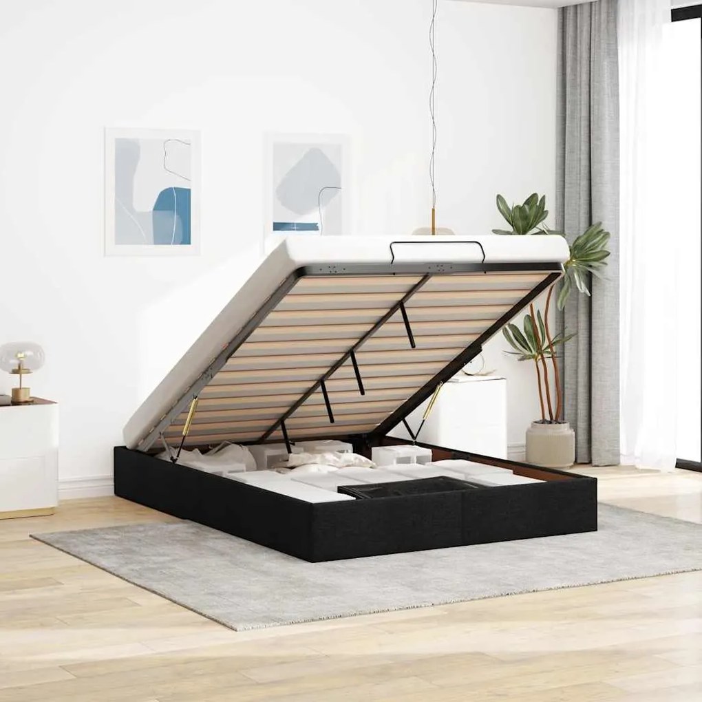 vidaXL Estrutura de cama otomana sem colchão 140x200 cm tecido preto