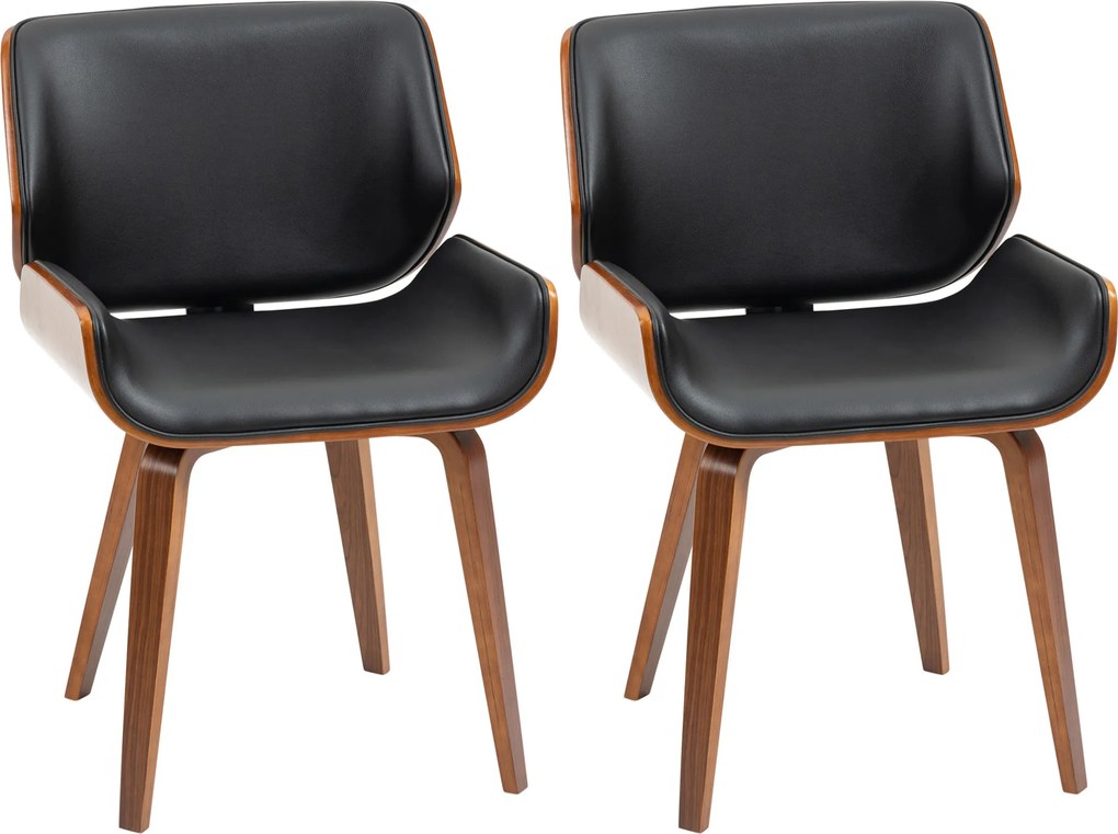 Conjunto de 2 Cadeiras de Jantar com Pés de Madeira Estofadas em Couro Sintético Encosto Curvado 53x54x81 cm Preto