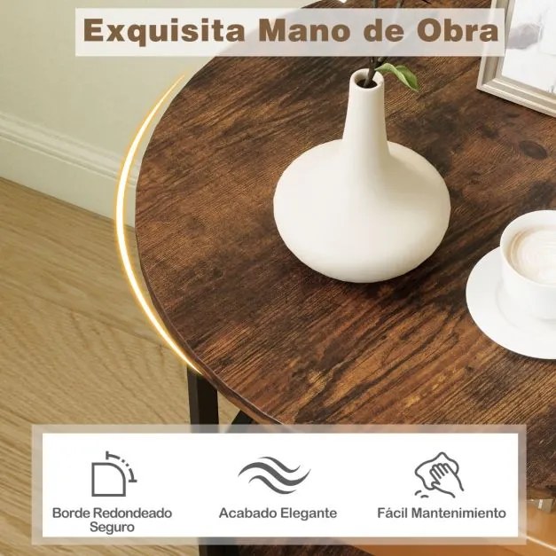 Mesa apoio, ou mesa de cabeçeira Redonda 50 x 50 x 61 cm de 2 Níveis com Estrutura Metálica Resistente Castanho