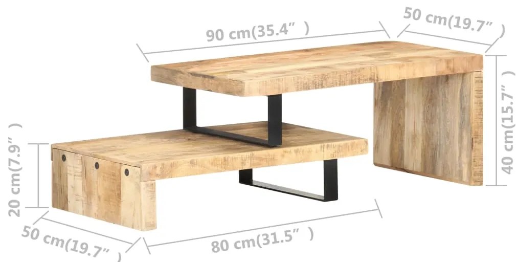 2 pcs conjunto de mesas de centro madeira de mangueira maciça