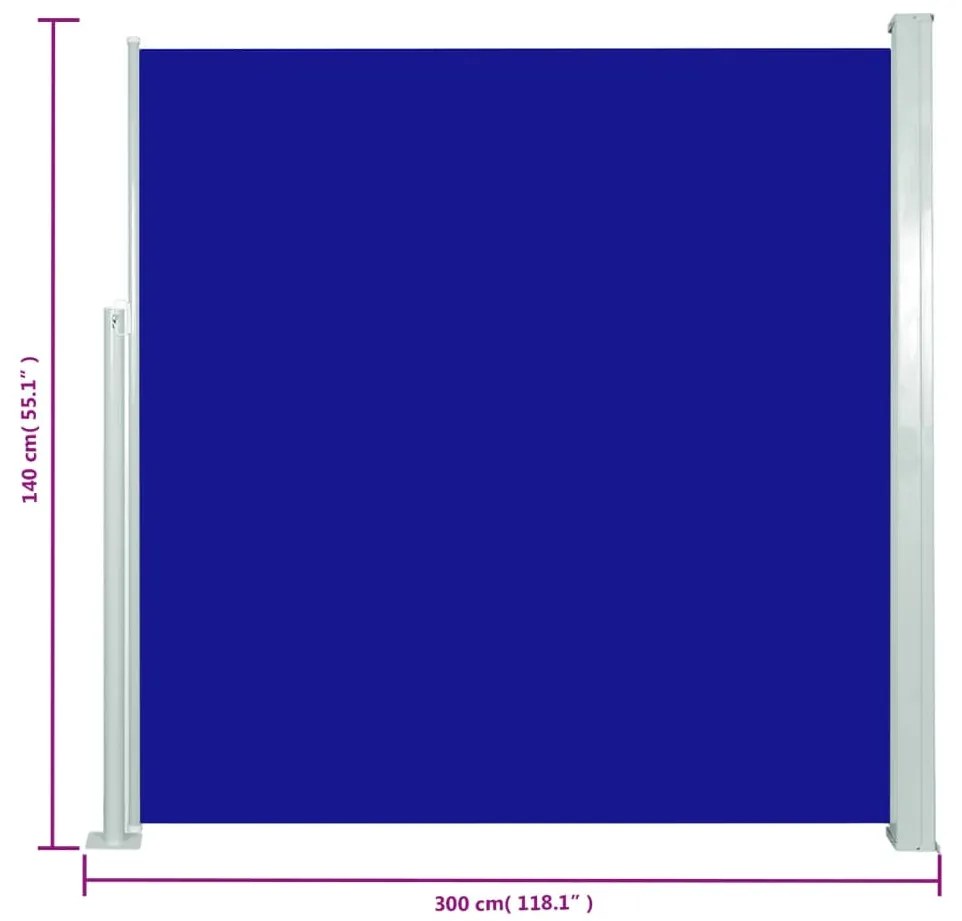 Toldo lateral retrátil para pátio 140x300 cm azul