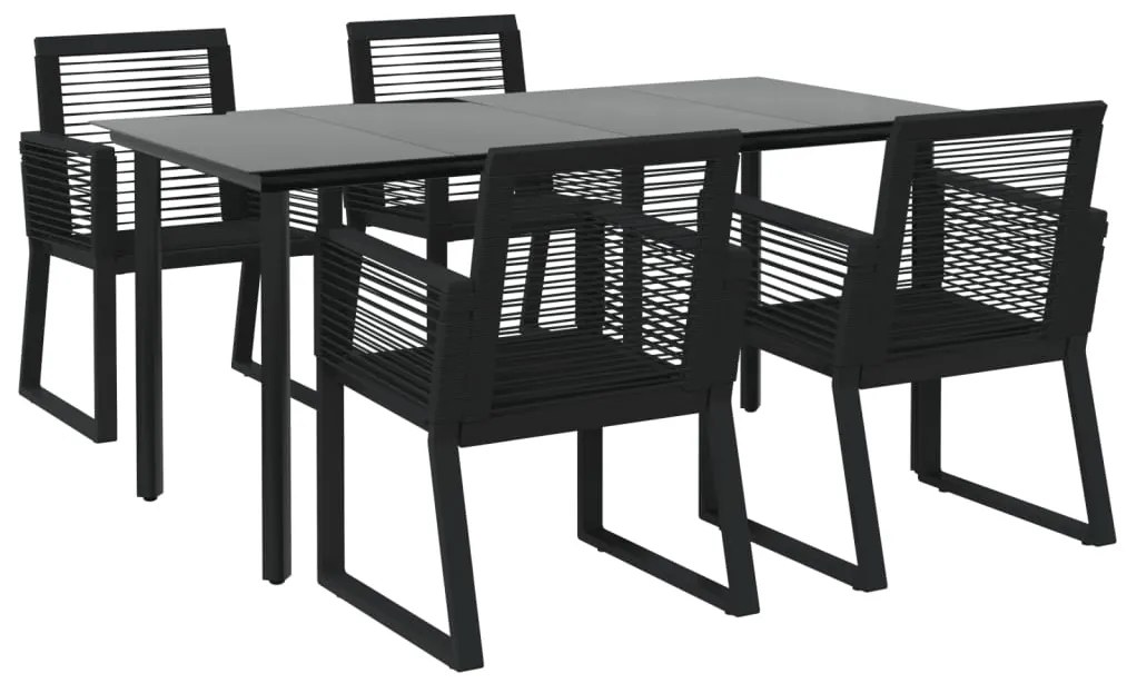 Conjunto de jantar para jardim 5 pcs vime PVC preto