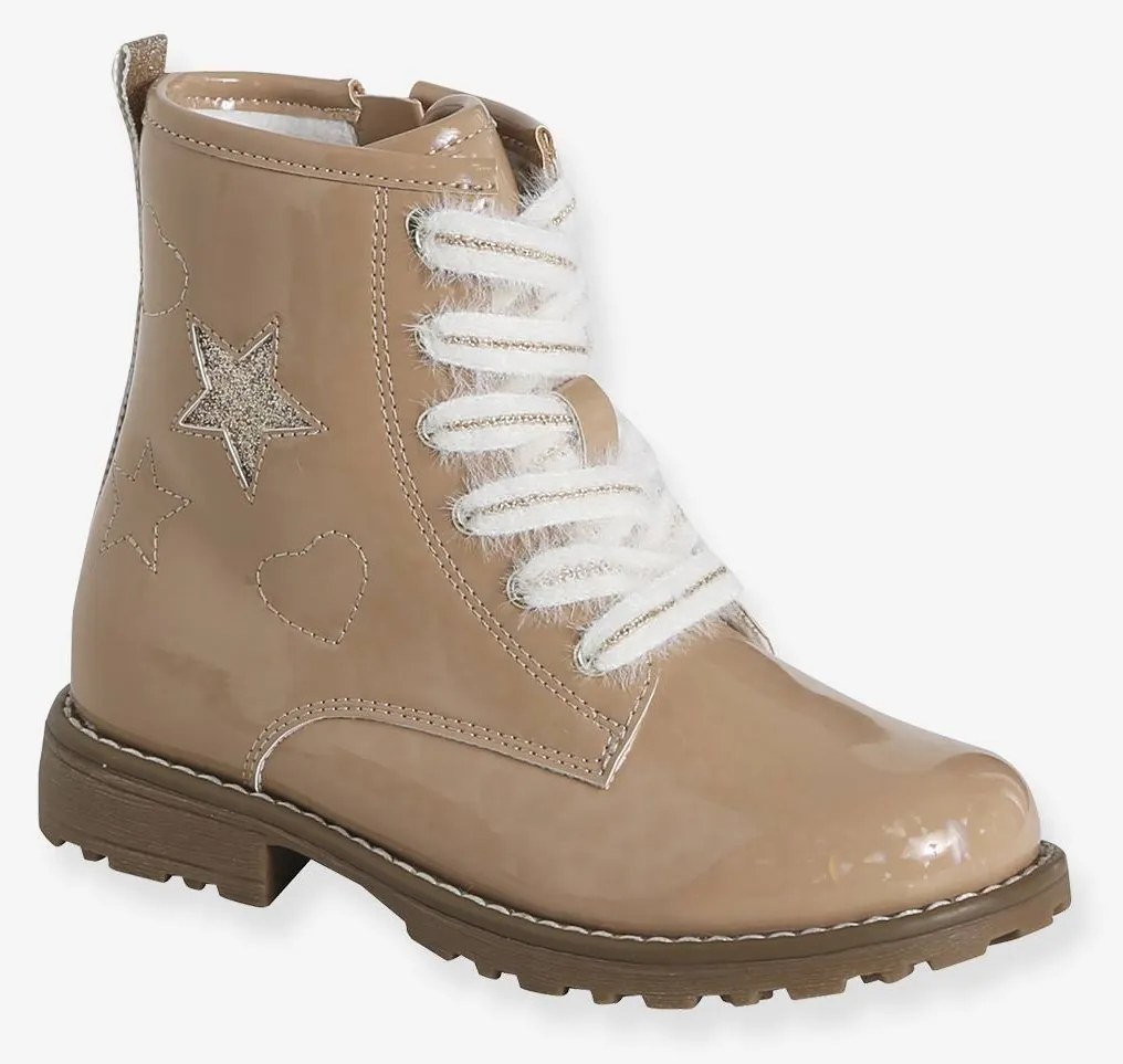 Botins com atacadores e fecho coleção maternal, para criança  rosa-nude