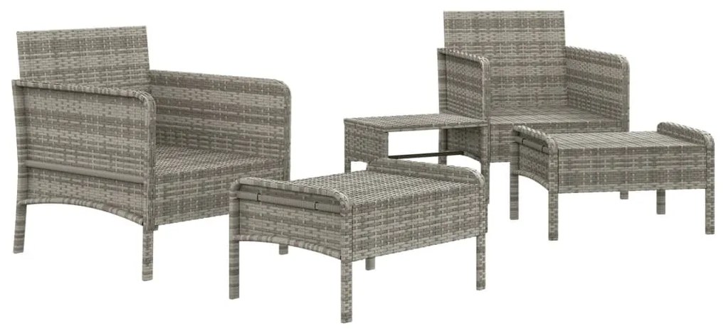 5 pcs conjunto lounge de jardim c/ almofadões vime PE cinzento