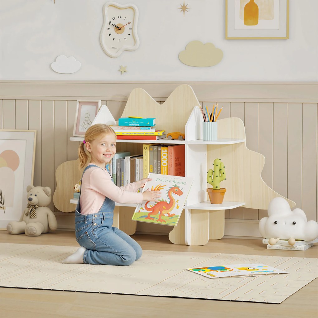 Estante infantil para arrumação de brinquedos e livros, com 6 compartimentos, 120 x 28 x 72,2 cm, em madeira natural