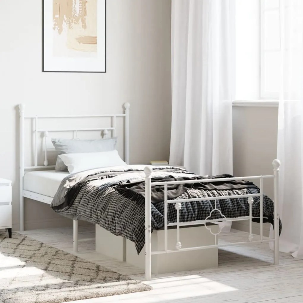 vidaXL Estrutura de cama com cabeceira e pés 90x200 cm metal branco