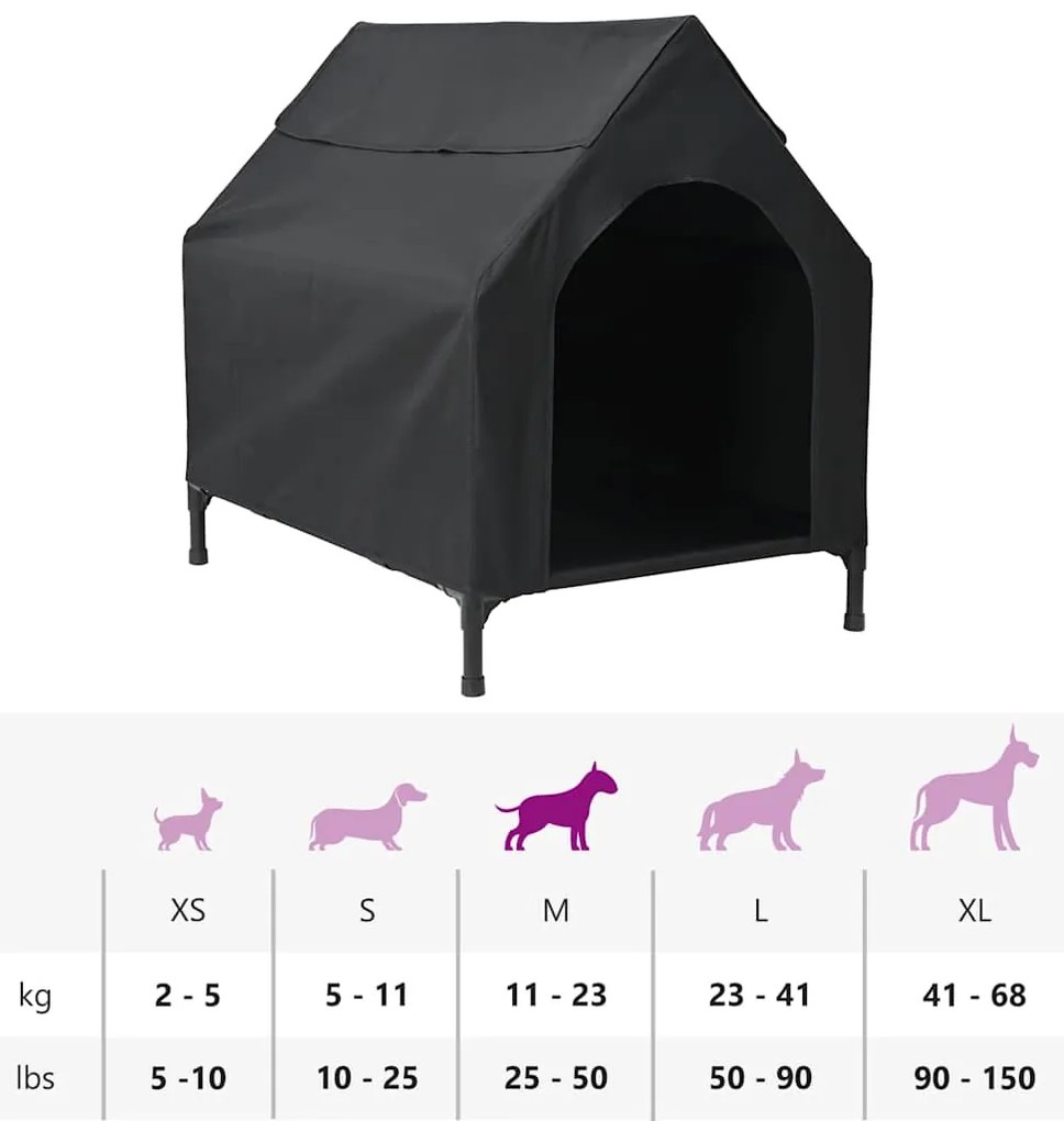 Casa para Cão Preto Tecido Oxford e Aço