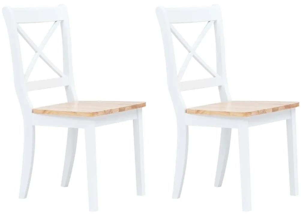 vidaXL Cadeiras de jantar 2pcs seringueira maciça branco/madeira clara