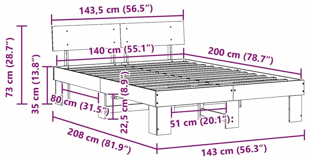 Estrutura da Cama com cabeceira Branco 140 x 200 cm
