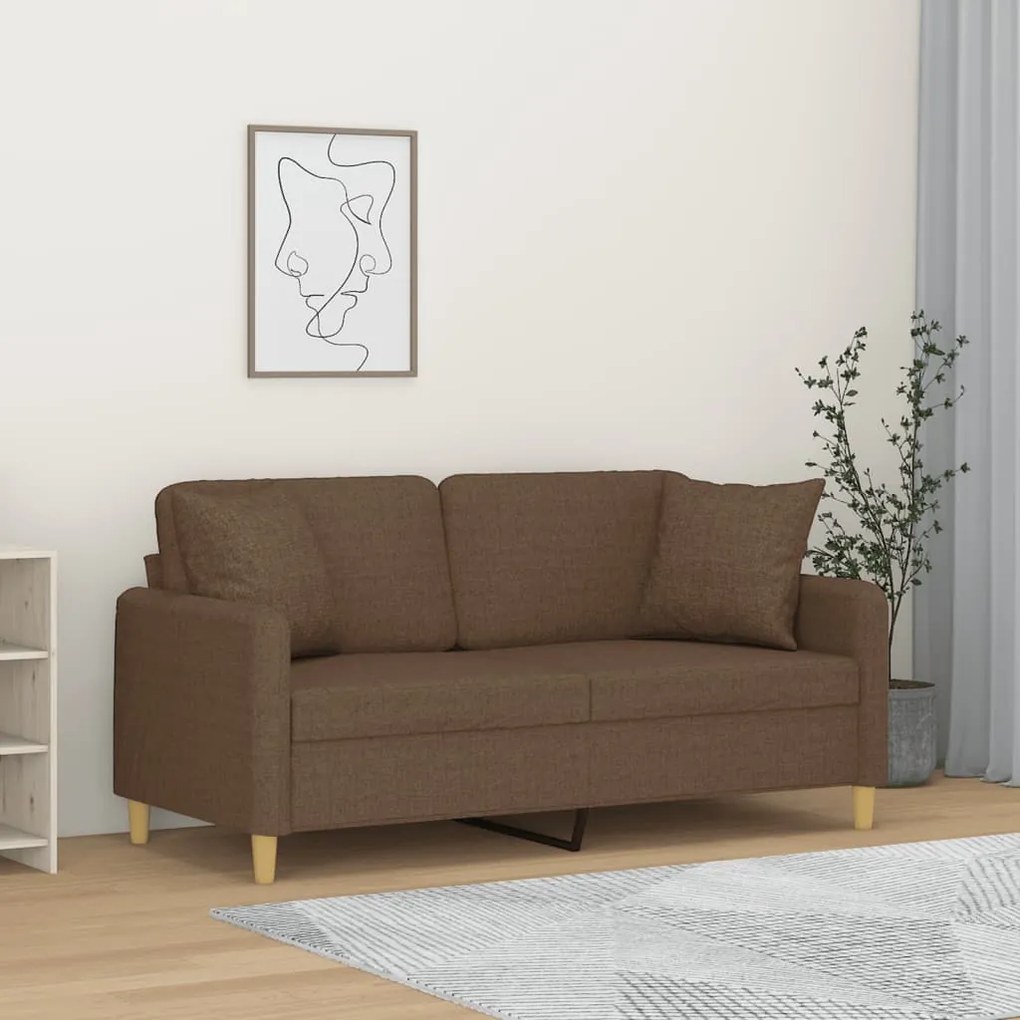 Sofá 2 lugares + almofadas decorativas 140 cm tecido castanho