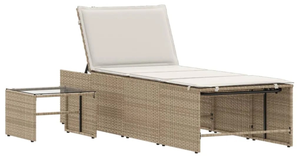 Espreguiçadeiras modulares com mesa 2 pcs vime PE bege