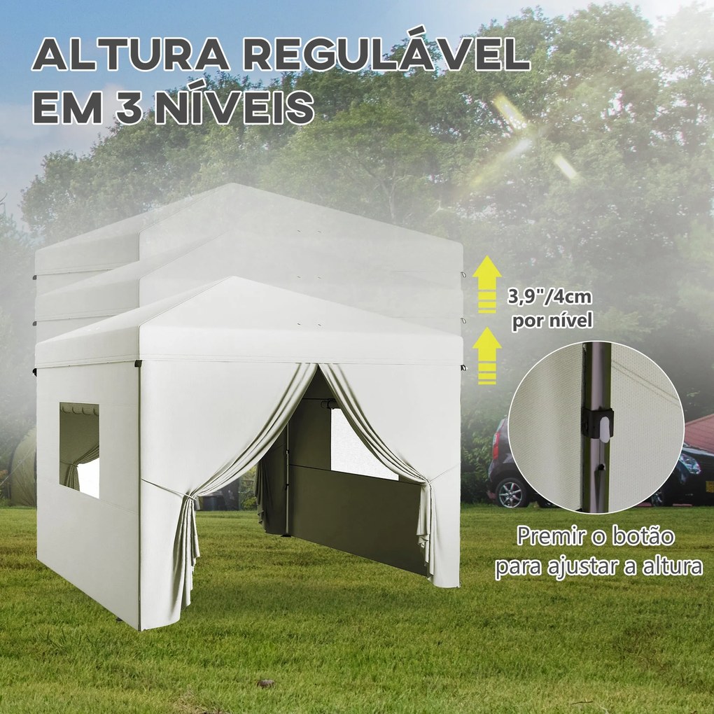 Tenda Dobrável 3x3 m Tenda de Jardim com 4 Paredes Laterais 2 Janelas