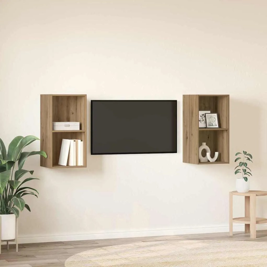 Gabinete de TV de Parede 2 pcs Carvalho Artesanal