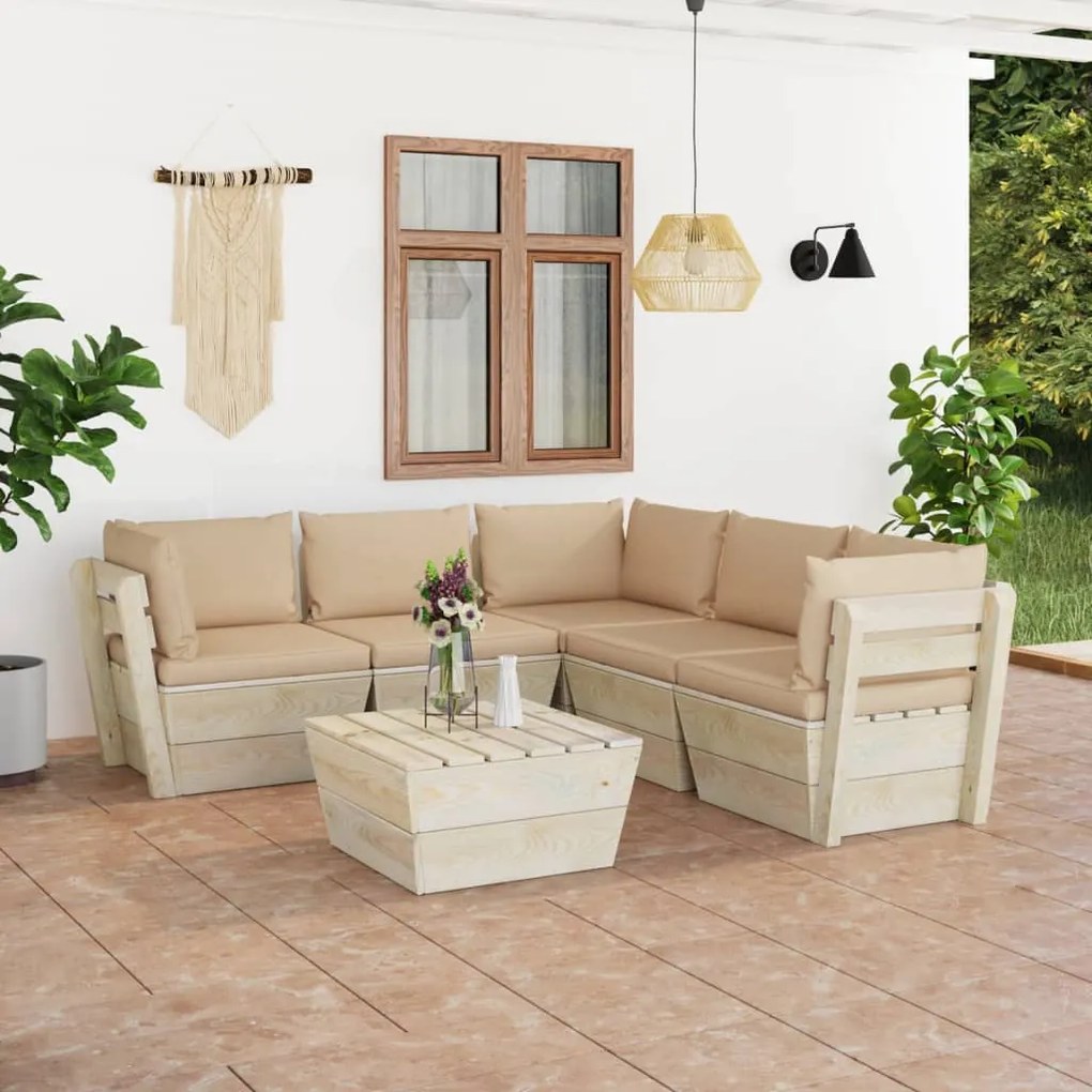 6 pcs conjunto lounge de paletes + almofadões madeira de abeto