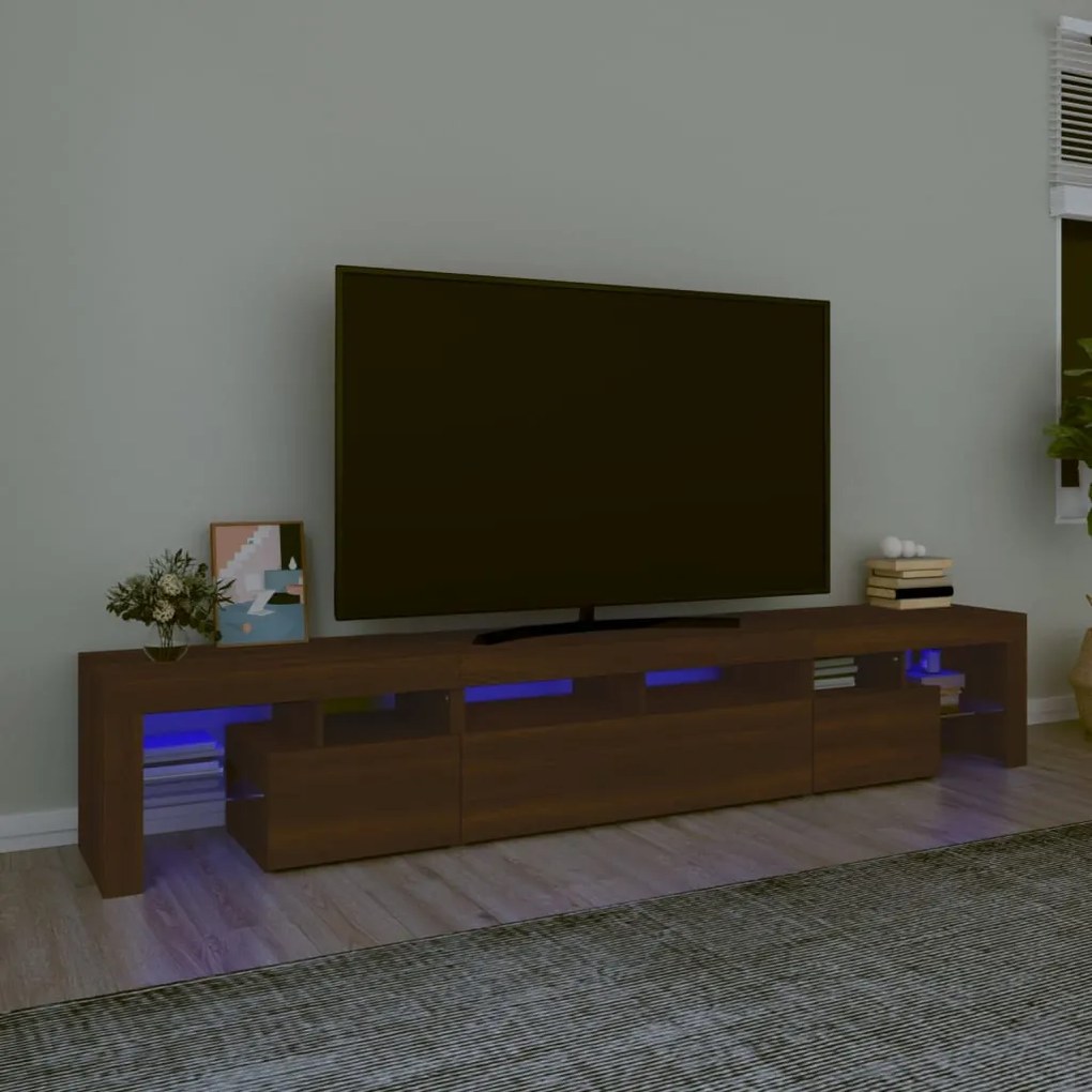 Móvel de TV com luzes LED 230x36,5x40 cm cor carvalho castanho