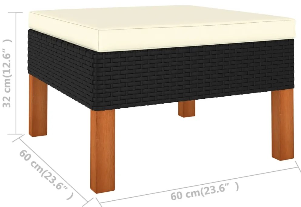 6 pcs conjunto lounge de jardim c/ almofadões vime PE preto