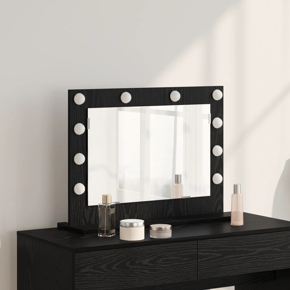 vidaXL Espelho de Vanity com Luzes LED Carvalho Preto 60x45x18 cm