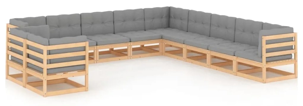 vidaXL 11 pcs conjunto lounge de jardim c/ almofadões pinho maciço