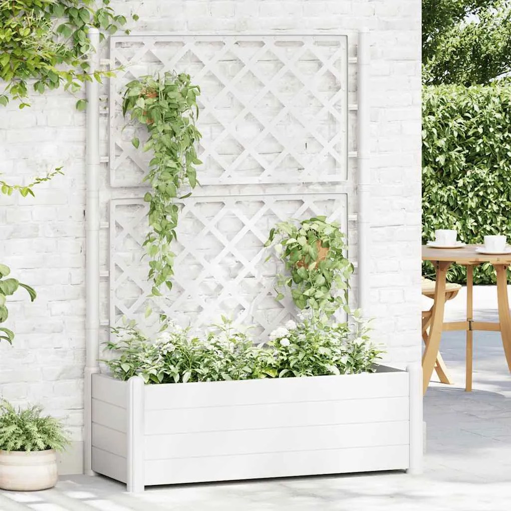 Vaso/floreira de jardim com treliça 100x43x142 cm PP branco