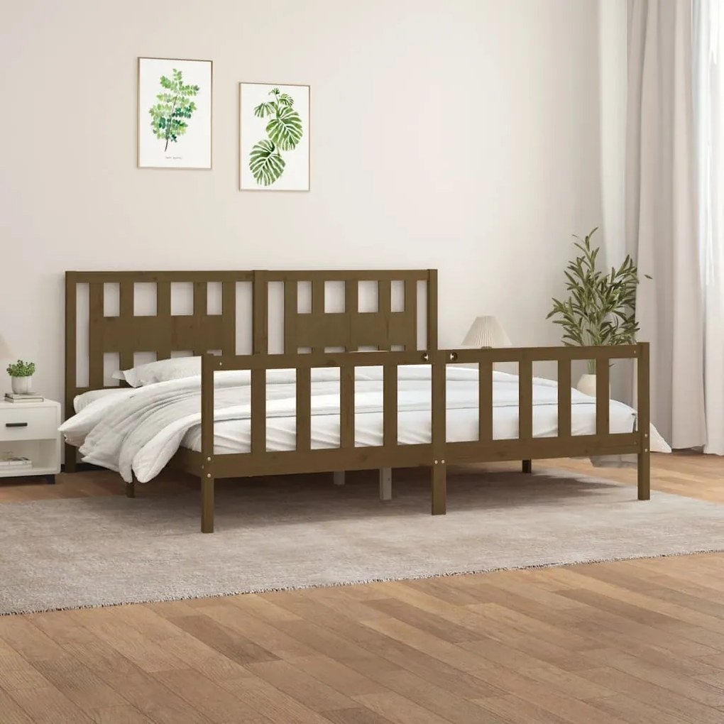 vidaXL Estrutura cama c/ cabeceira 200x200cm pinho maciço castanho-mel