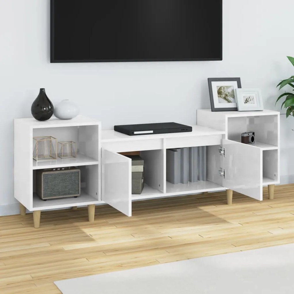 Móvel de TV Malva de 160 cm - Branco Brilhante - Design Moderno