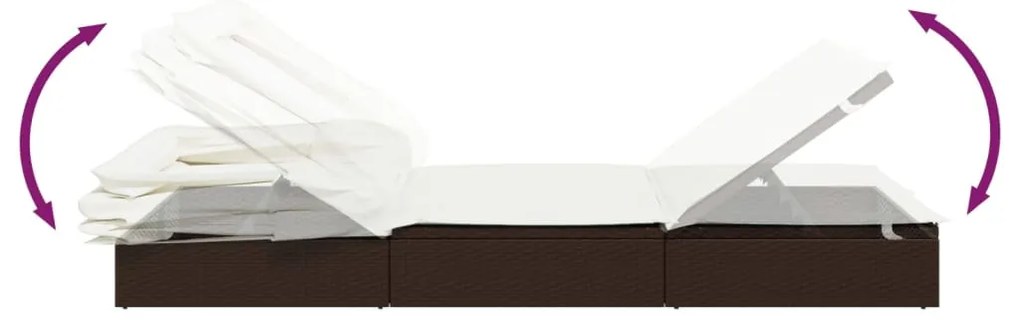 Espreguiçadeira c/ teto dobrável 213x63x97 cm vime PE castanho