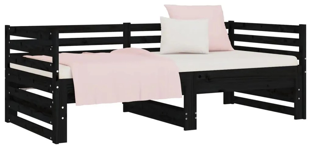 Sofá-cama de puxar 2x(80x200) cm pinho maciço preto