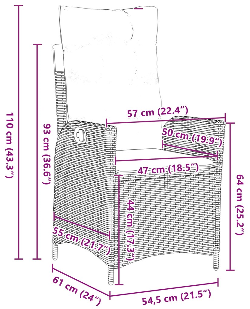 Conjunto de Jantar com 5 Peças para Jardim com Almofadas de Rattan Pol
