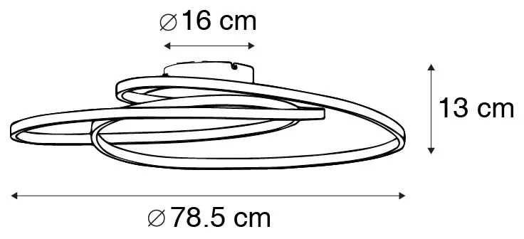 Candeeiro de teto preto 78 cm com LED regulável em 3 níveis - Rowin Design
