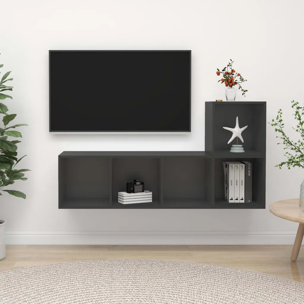 vidaXL 2 pcs conjunto de móveis de TV derivados de madeira cinzento