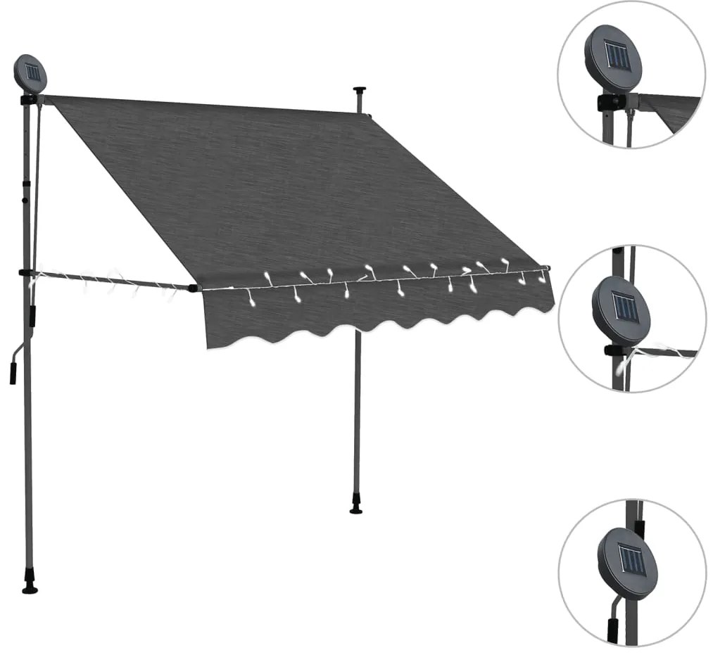 Toldo retrátil manual com LED 200 cm antracite