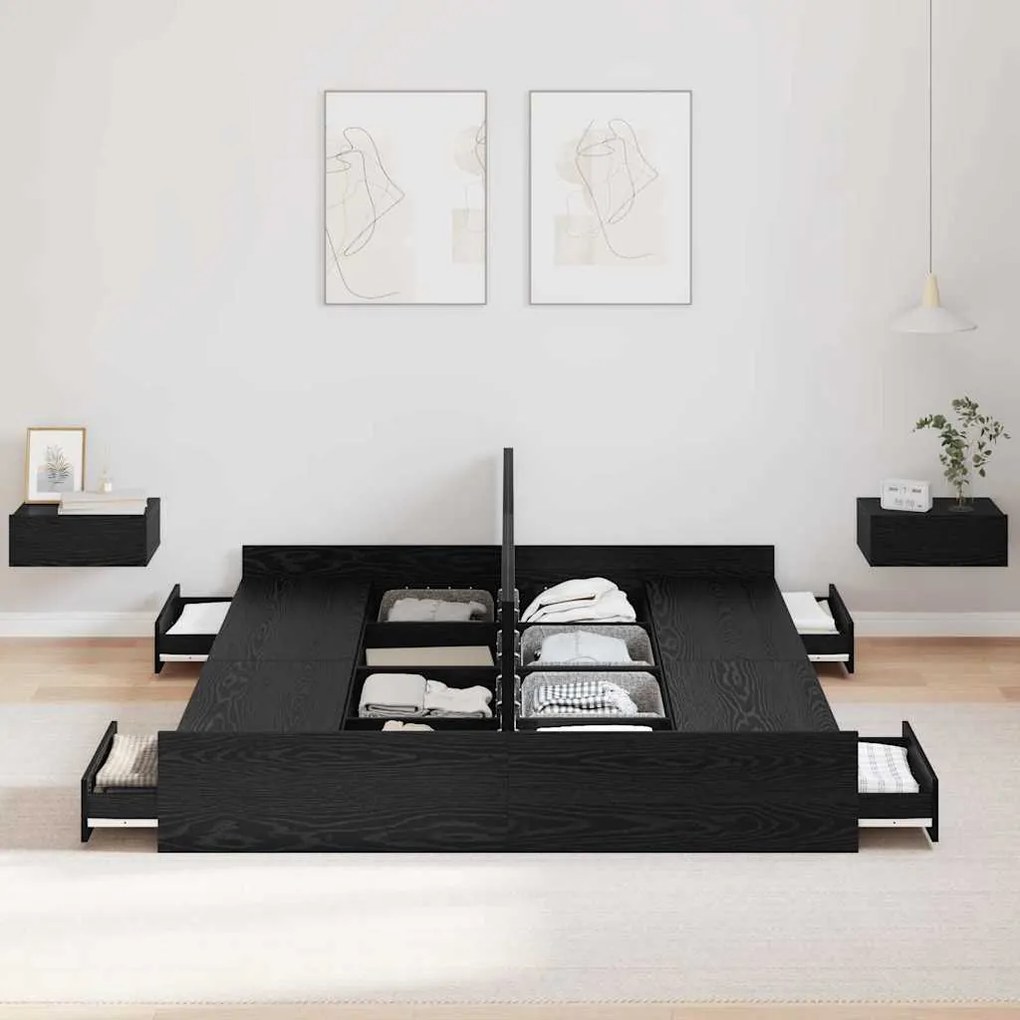 Estrado de cama com arrumação Carvalho preto 140 x 200 cm