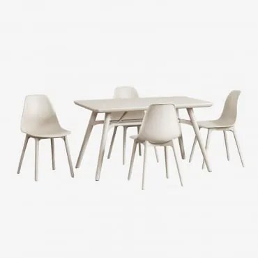 Conjunto De Mesa Retangular 135x80 Cm E 4 Cadeiras De Jardim Em Polipropileno Scand Tapioca Bege - Sklum