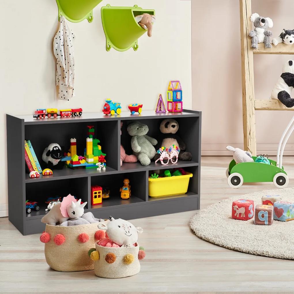 Estante infantil e organizador de brinquedos com 5 cubos para brinquedos, bonecas, livros, prateleira de madeira com 5 compartimentos Cinzenta