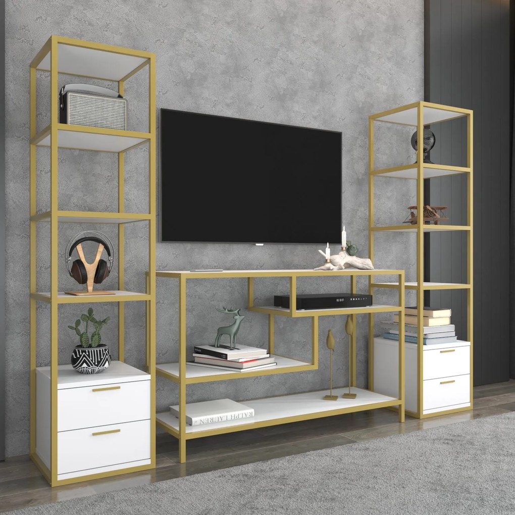 Unidade de TV Robbins – Dourado e Branco – 198 cm x 39 cm x 160 cm