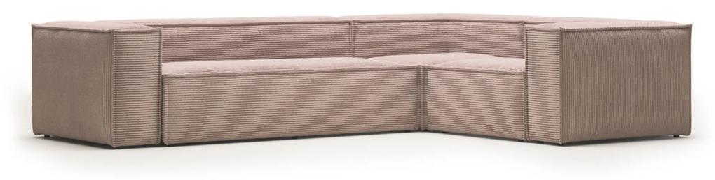 Kave Home - Sofá de canto Blok 4 lugares bombazine rosa 320 x 230 cm