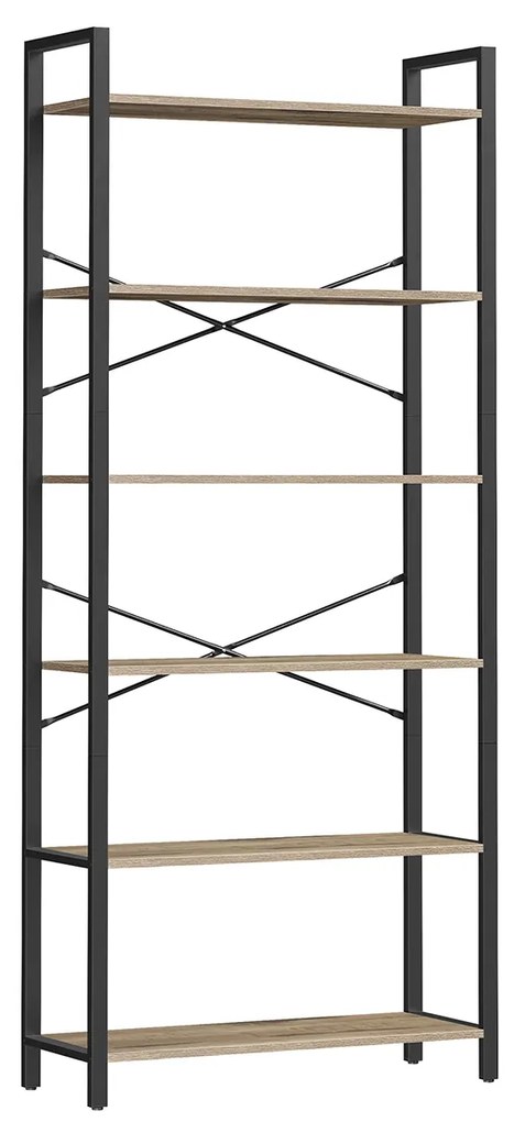 Estante 6 níveis 30 x 80 x 186 cm em design industrial Castanho-camelo-preto