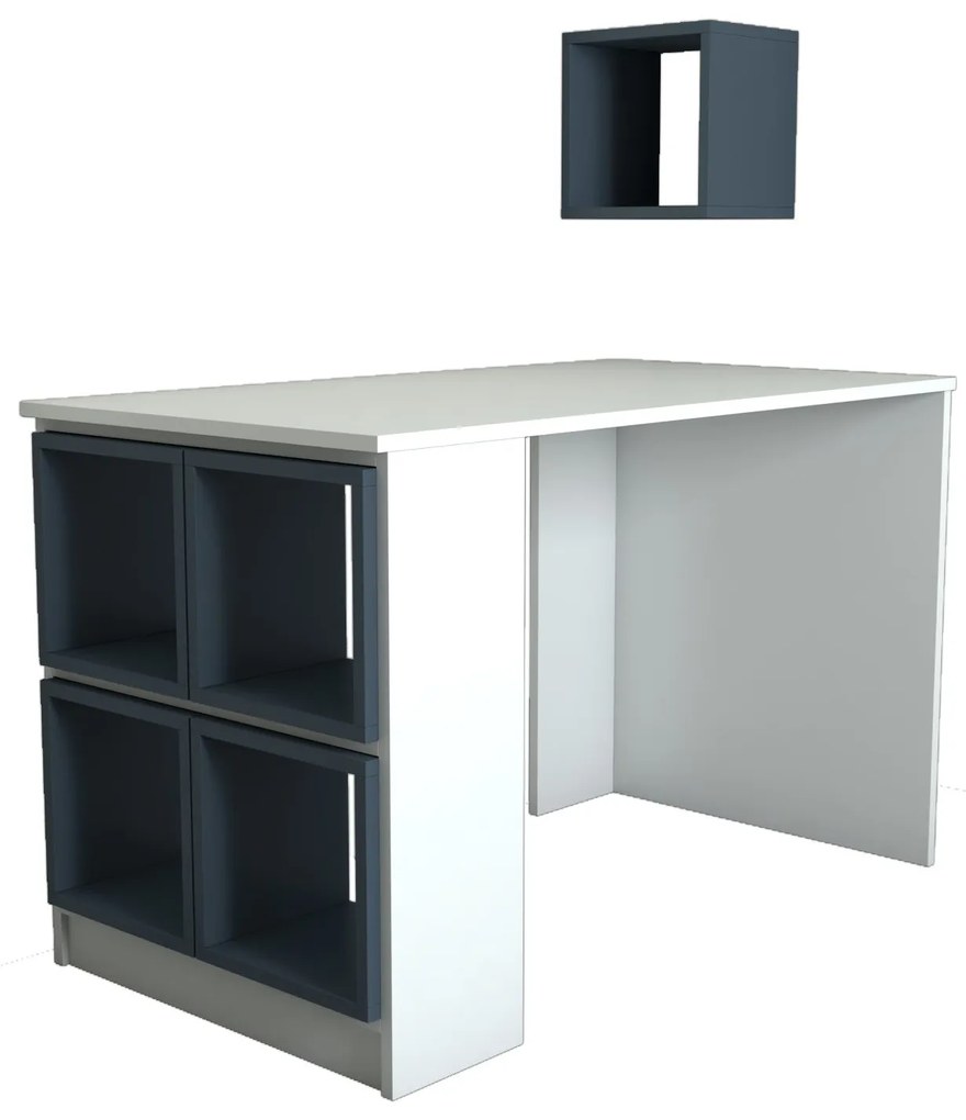 Secretária de Estudo Box – Branco e Azul – 120x75x65 cm