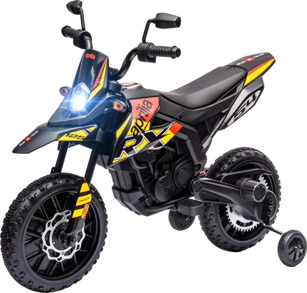 Moto Elétrica 12V para Crianças 3 aos 6 anos, 106,5 x 56 x 80 cm, Rodas de Treino Amovíveis, Amarela