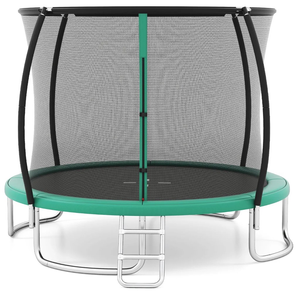 Trampolim exterior Ø305 cm com escada redondo com rede de segurança, cobertura de borda e estrutura metálica Verde