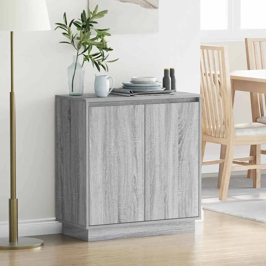 Aparador vidaXL com LED Cinza Sonoma 71x34,5x75 cm em madeira de engen