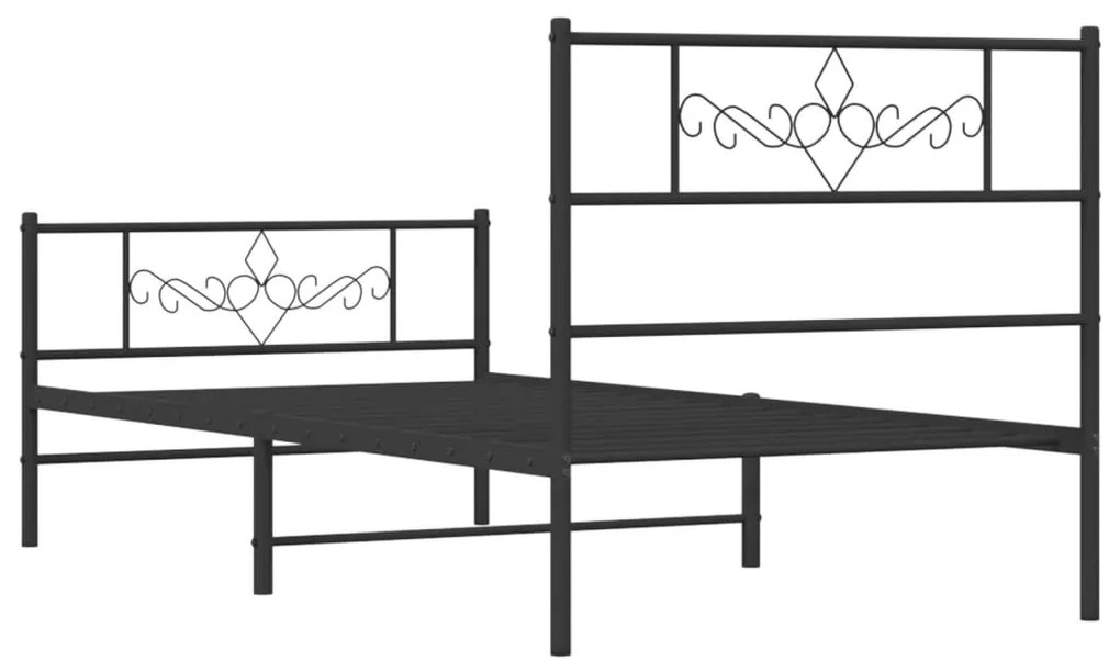 Estrutura de cama com cabeceira e pés 90x200 cm metal preto