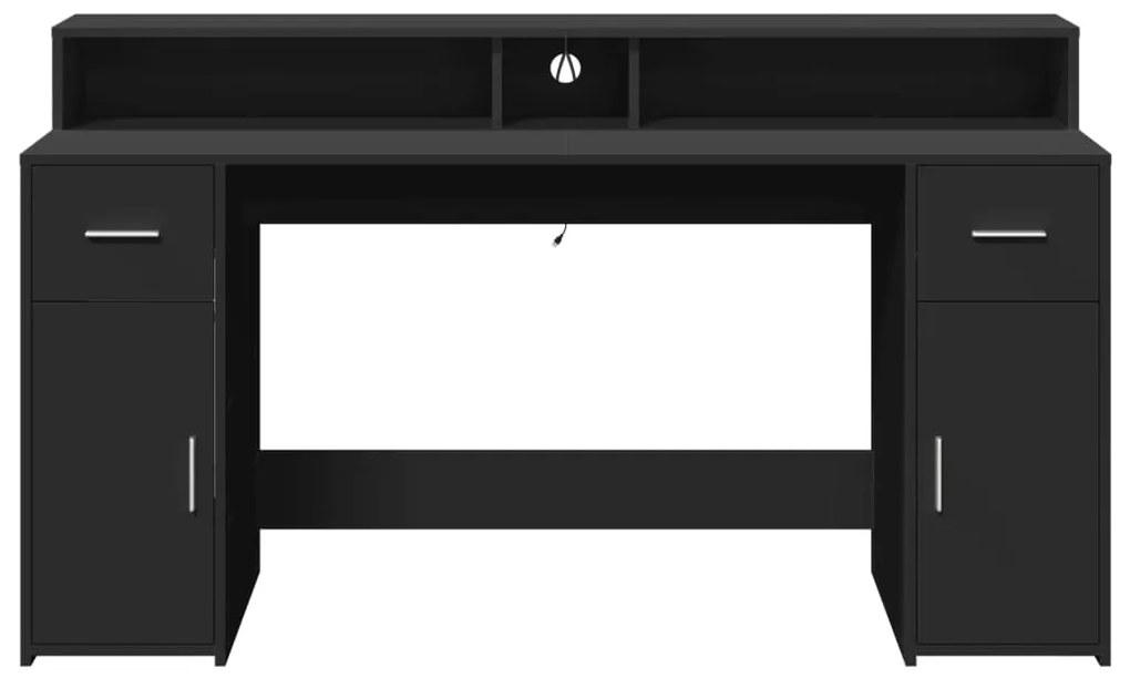 Secretária c/ luzes LED 160x55x91 cm derivados de madeira preto
