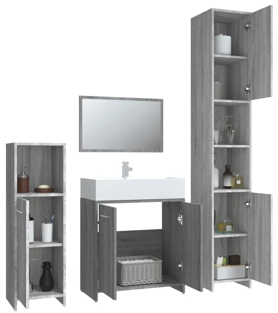 4 pcs Conjunto móveis casa de banho madeira proc. cinza sonoma