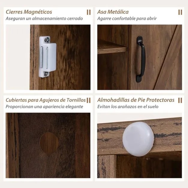 Mesa apoio, mesa cabeçeira Rústica 60 x 60 x 61 cm com Estação de Carregamento, com Porta Deslizante para Quarto e Sala cor Carvalho rústico