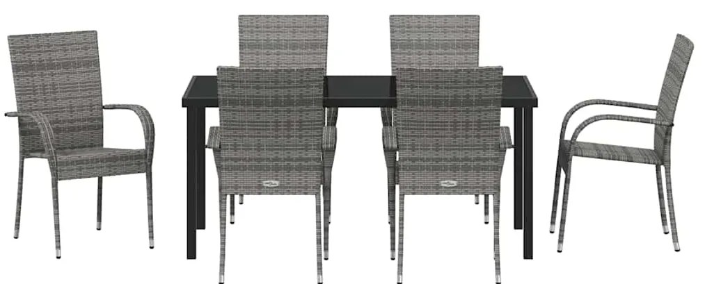 Conjunto de Jantar para Jardim 7 pcs Cinzento Rattan de PE