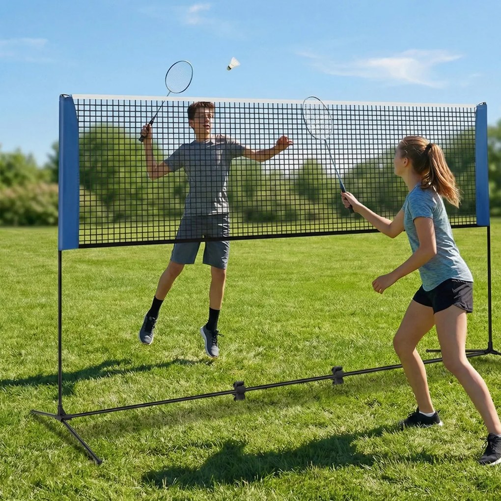 Conjunto de badminton com rede ajustável de 510 cm, 2 penas e bolsa de transporte, para uso em casa, no exterior, na praia e no jardim Azul e Preto