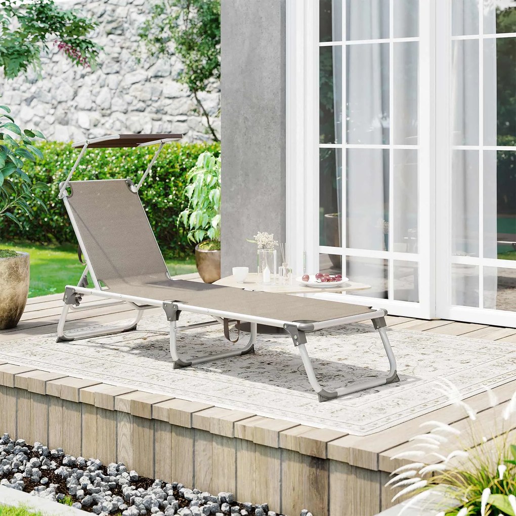 Espreguiçadeira jardim em alumínio 55 x 193 x 31 cm com toldo Taupe
