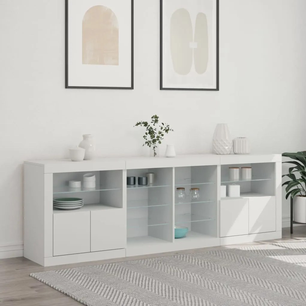 Aparador com luzes LED 202x37x67 cm branco