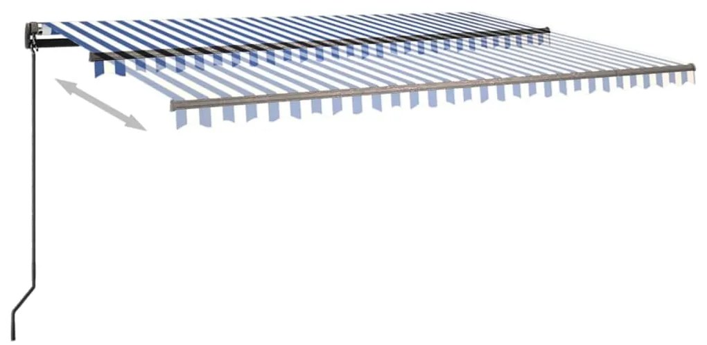 Toldo retrátil automático com postes 3,5x2,5 m azul e branco